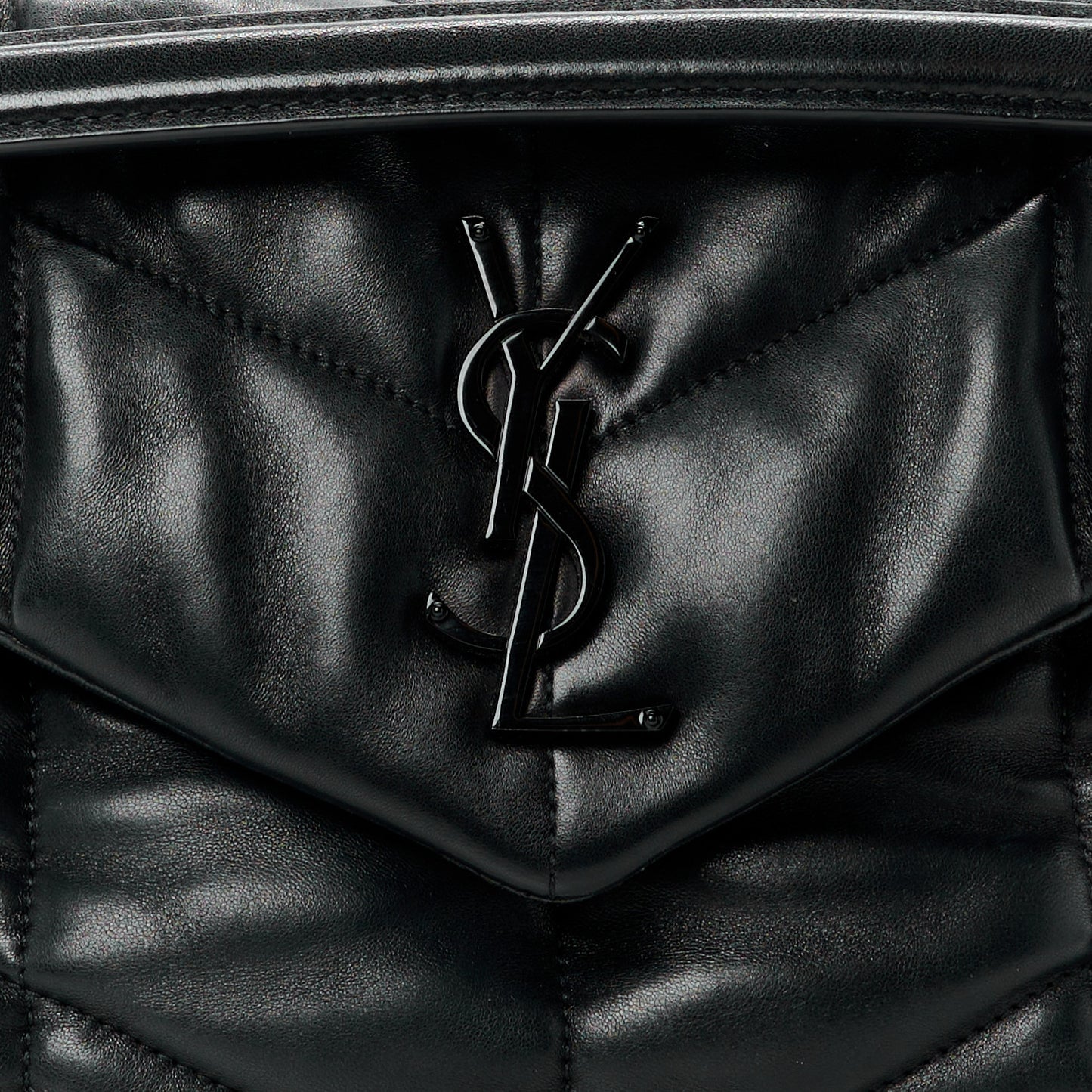 Lambskin Quilted Monogram Monochrome Small Loulou Puffer Chain Satchel Black