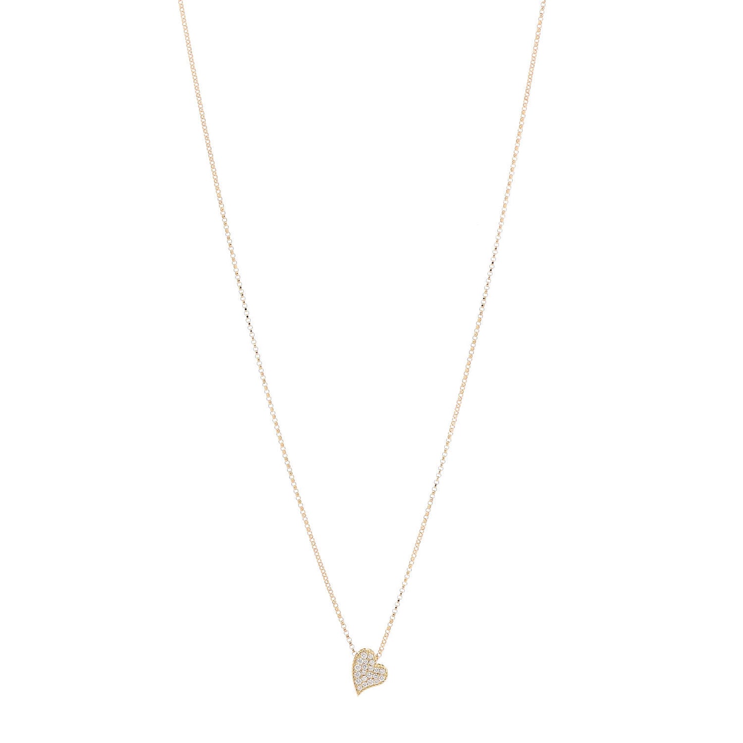 18K Yellow Gold Diamond Princess Heart Pendant Necklace