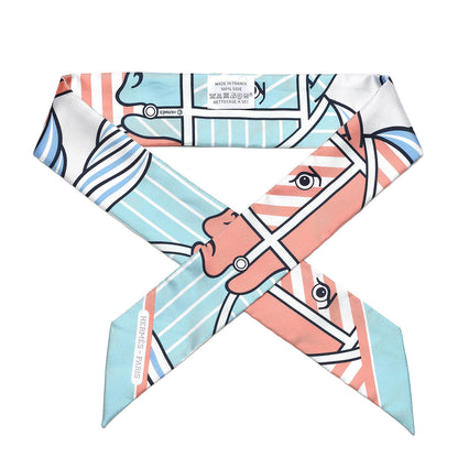 Hermes Silk Quadrige Twilly Aqua Vieux Rose Blue Jean 1 of 5