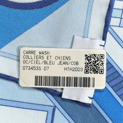 Hermes Silk Carre Wash Colliers de Chiens Scarf 90 Bleu Jean Cobalt 5 of 5