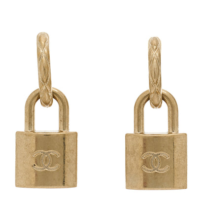 Chanel Metal Lock Drop Earrings Light Gold 1 of 4
