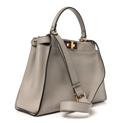 Fendi Vitello Seta Shiny Nappa Medium Peekaboo Iconic Satchel Grigio Polvere Bois de Rose 3 of 10