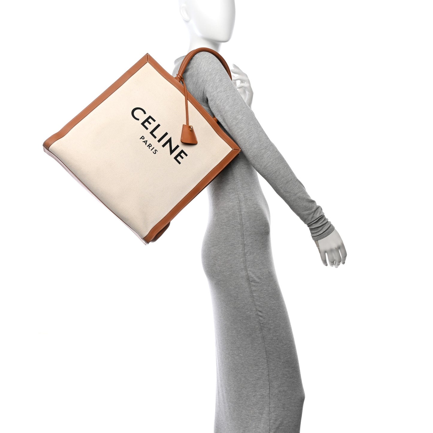 Canvas Calfskin Logo Print Vertical Cabas Natural Tan