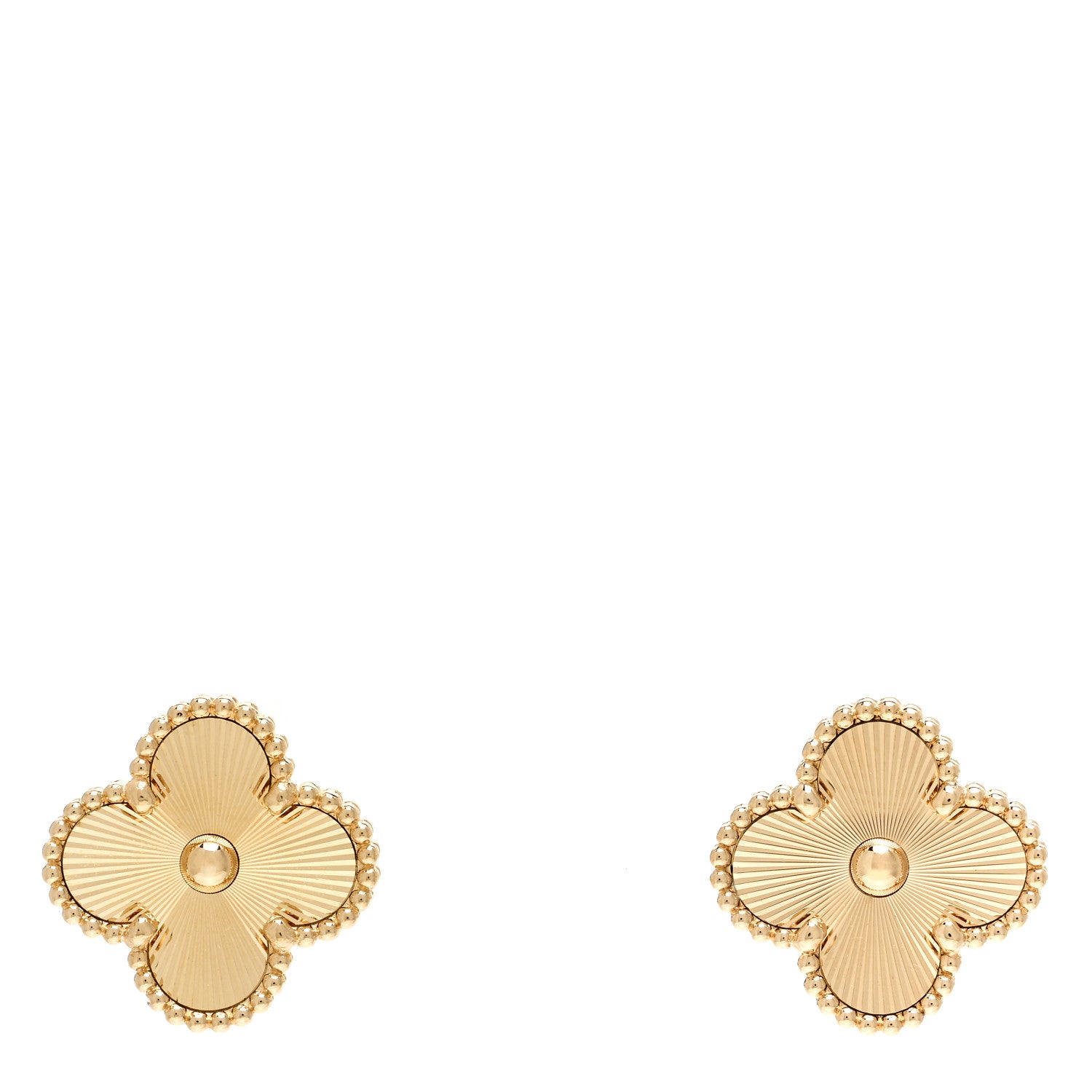 Van Cleef & Arpels 18K Yellow Gold Guilloche Vintage Alhambra Earrings 1 of 5