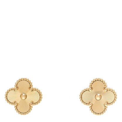 Van Cleef & Arpels 18K Yellow Gold Guilloche Vintage Alhambra Earrings 1 of 5