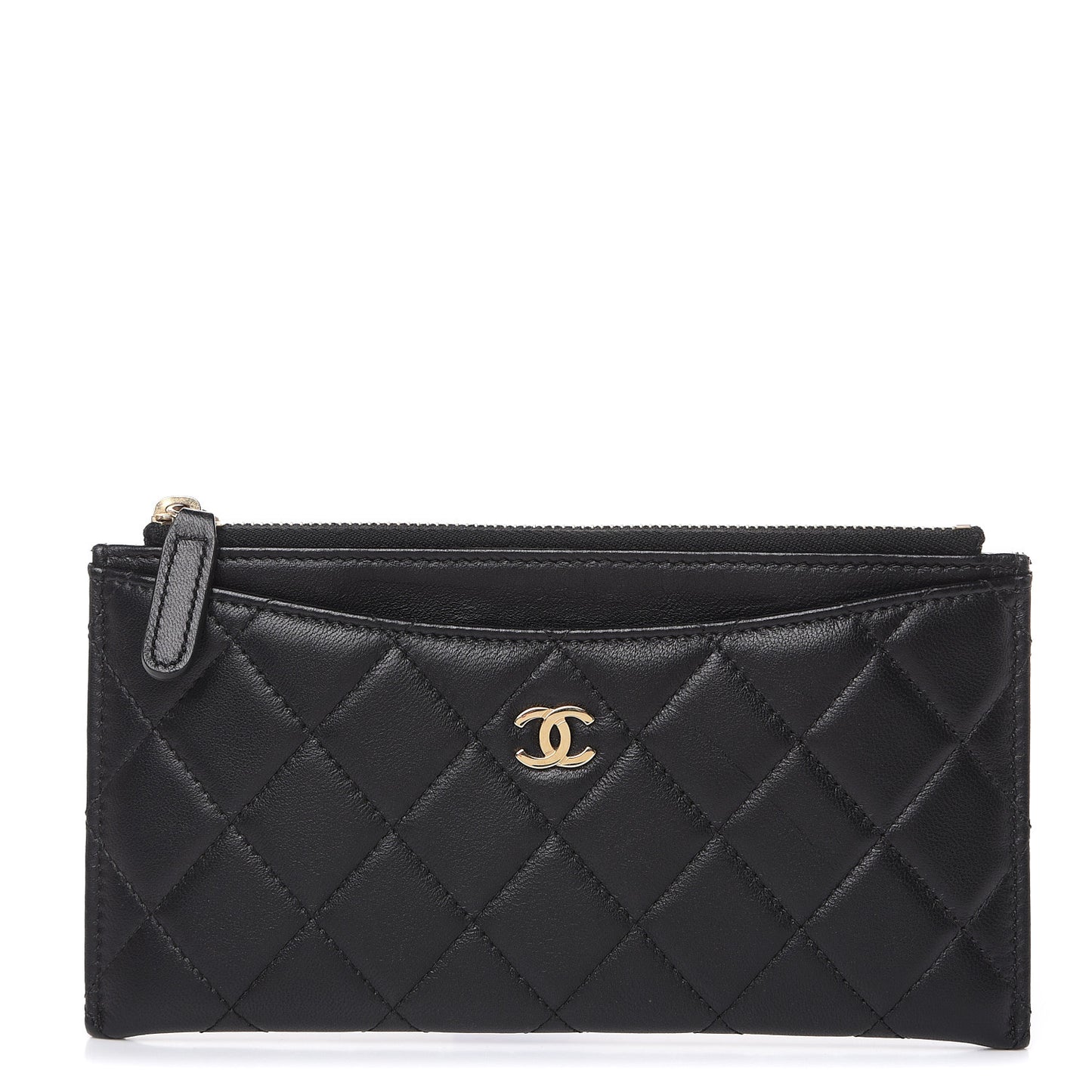Lambskin Quilted Classic Zip Pouch Black