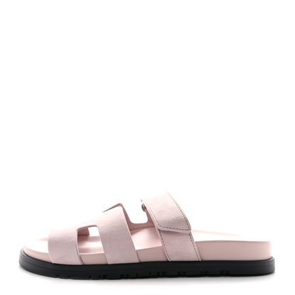 Hermes Suede Goatskin Womens Chypre Sandals 39 Rose Porcelaine 1 of 9