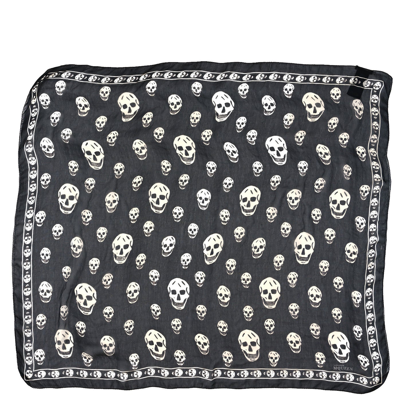 Silk Chiffon Skull Scarf Black Ivory