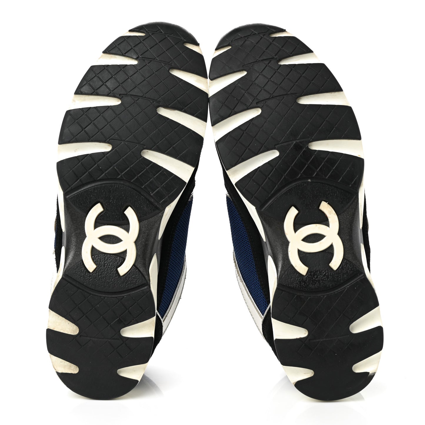 Mesh Suede Calfskin Womens CC Sneakers 39 Dark Blue Black White