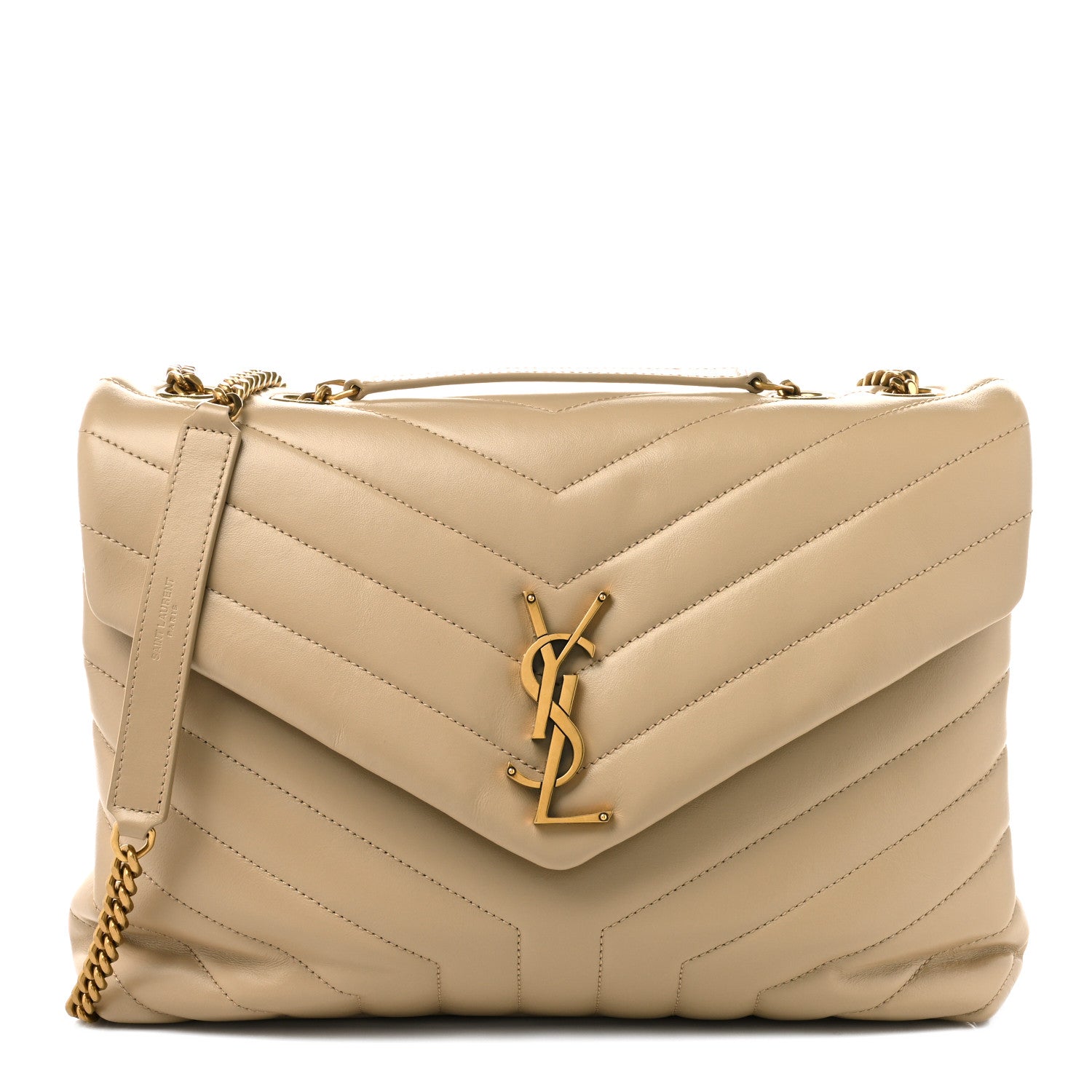 Saint Laurent Calfskin Y Quilted Monogram Medium Loulou Chain Satchel Dark Latte 1 of 10