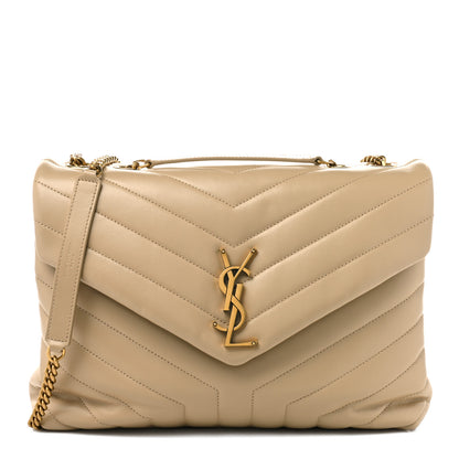 Saint Laurent Calfskin Y Quilted Monogram Medium Loulou Chain Satchel Dark Latte 1 of 10