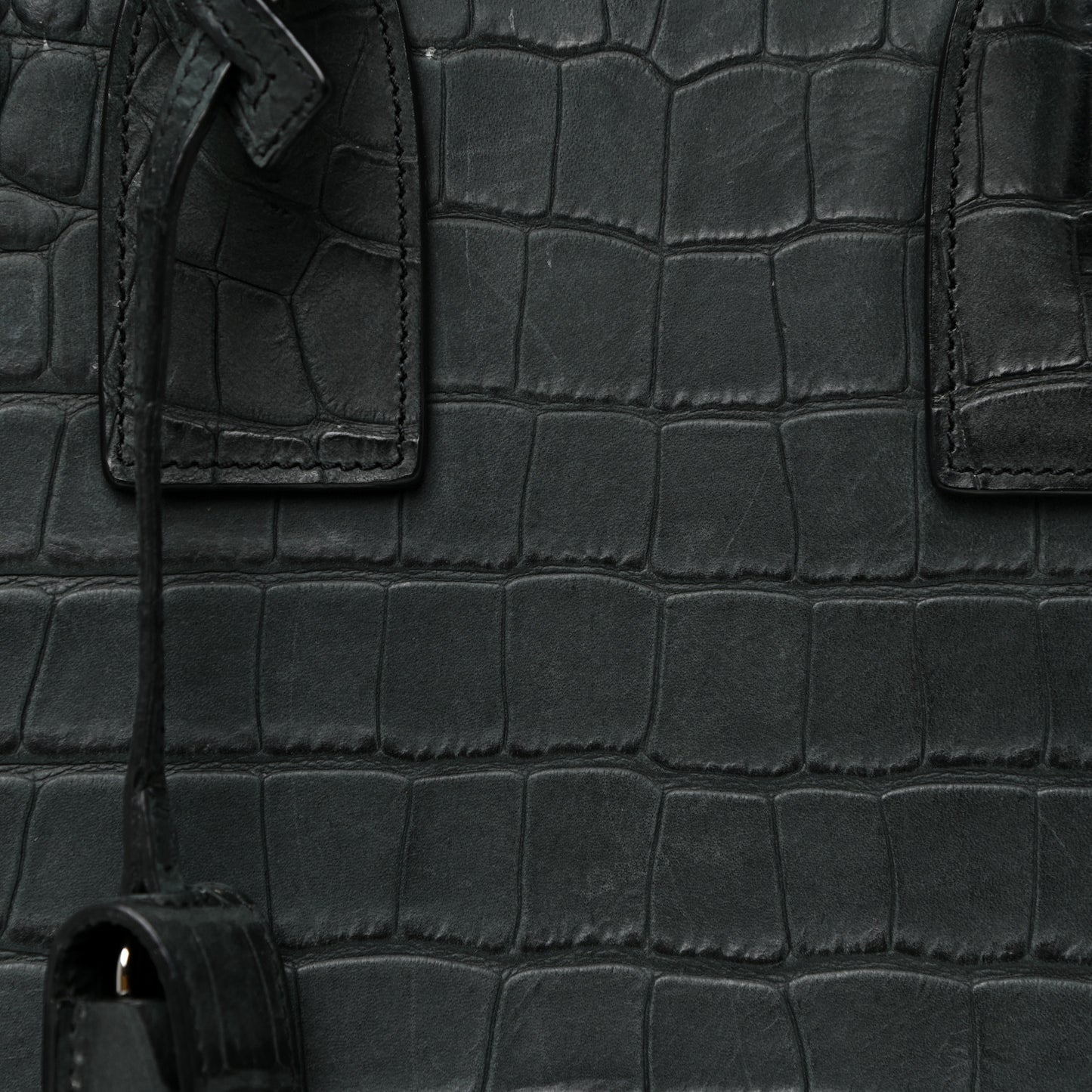 Calfskin Crocodile Embossed Small Sac De Jour Dusty Black