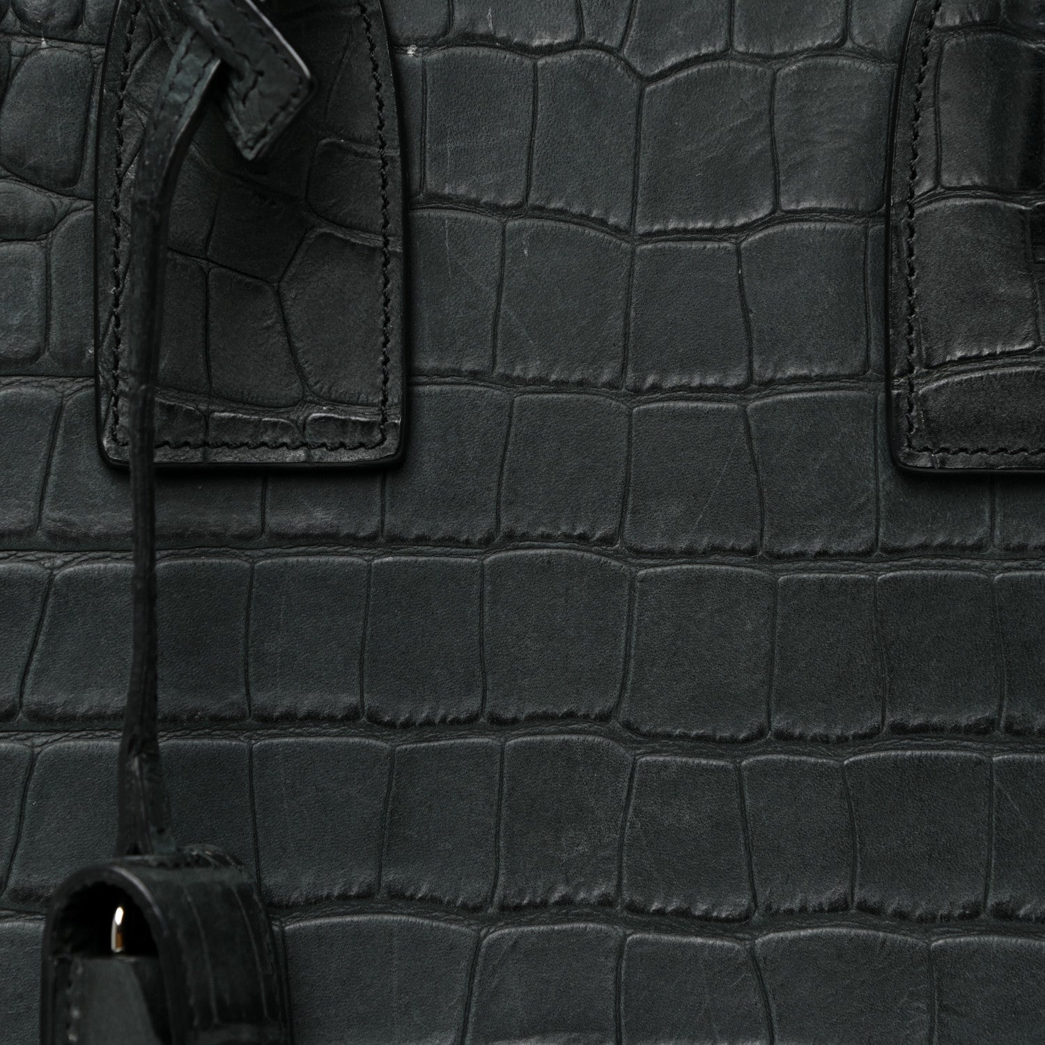Saint Laurent Calfskin Crocodile Embossed Small Sac De Jour Dusty Black 8 of 18