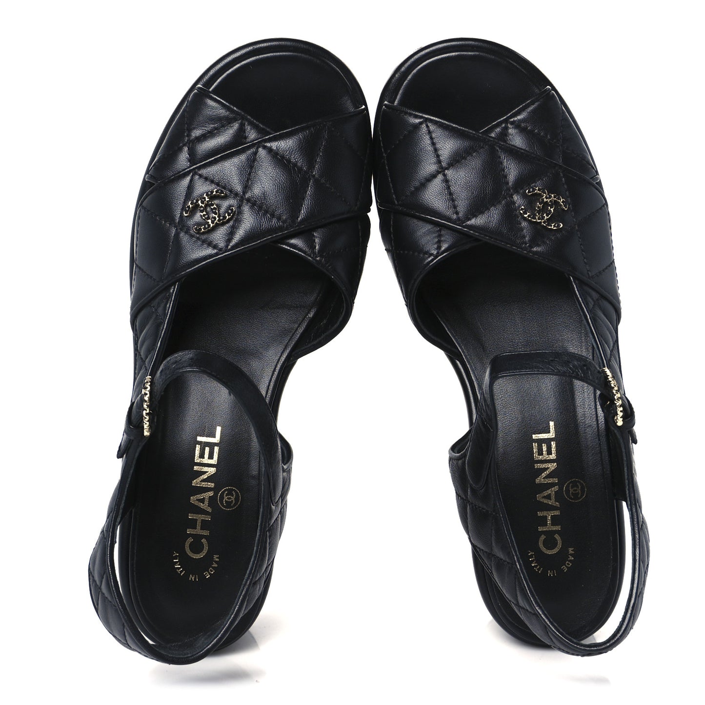 Lambskin Quilted CC Platform Sandals 39.5 Black