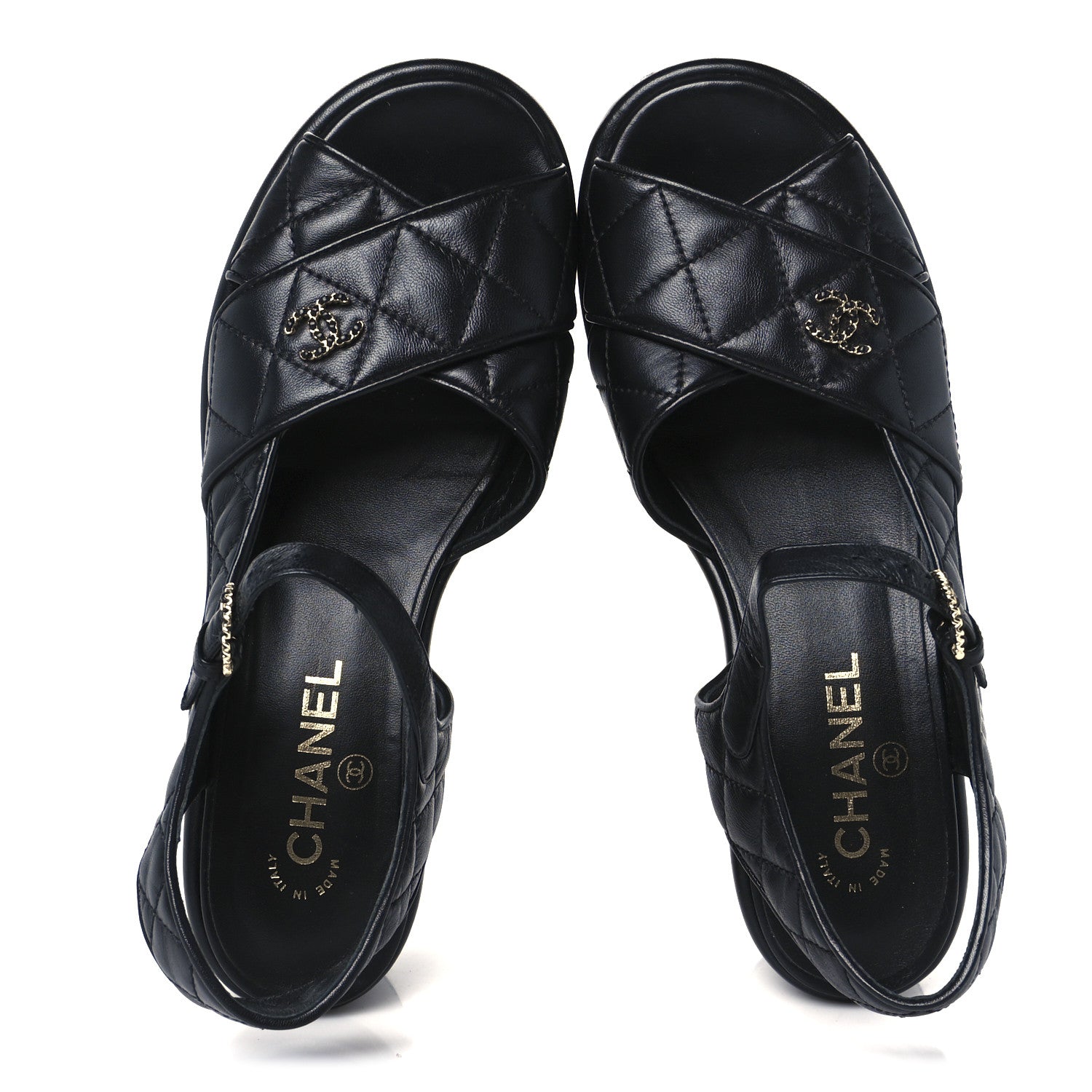 Chanel Lambskin Quilted CC Platform Sandals 39.5 Black 2 of 9