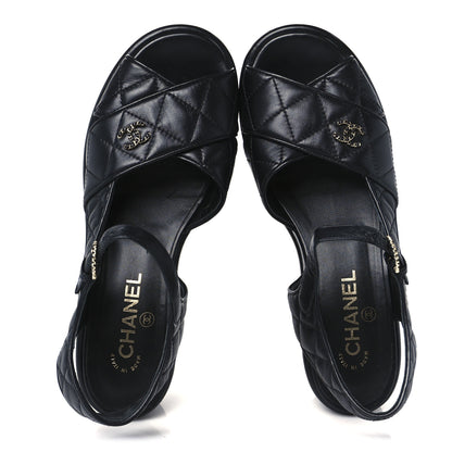 Chanel Lambskin Quilted CC Platform Sandals 39.5 Black 2 of 9