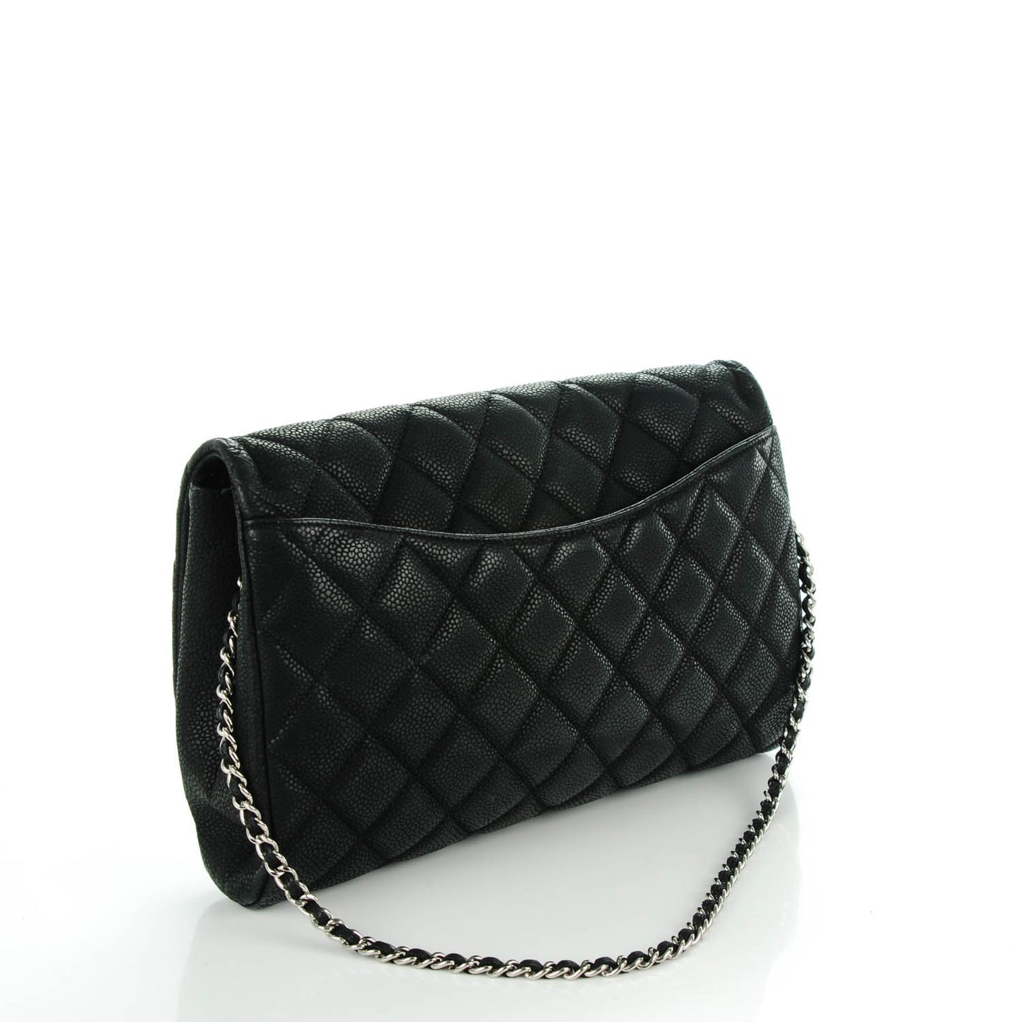 Iridescent Caviar Quilted Clutch With Chain Flap Black