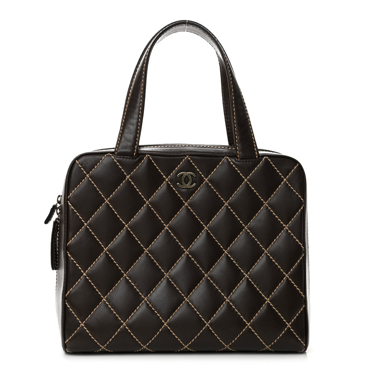 Calfskin Wild Stitch Vertical Top Handle Bag Brown
