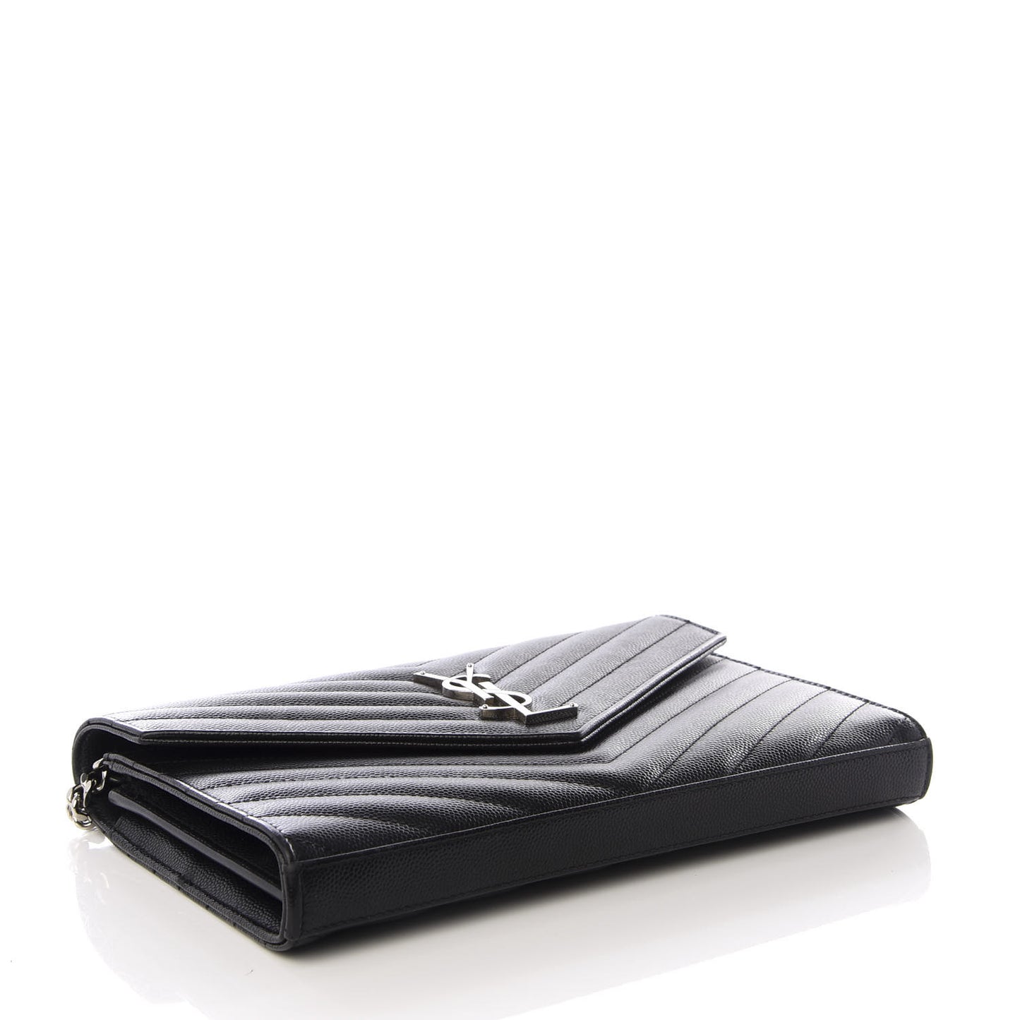 Grain De Poudre Matelasse Chevron Monogram Chain Wallet Black