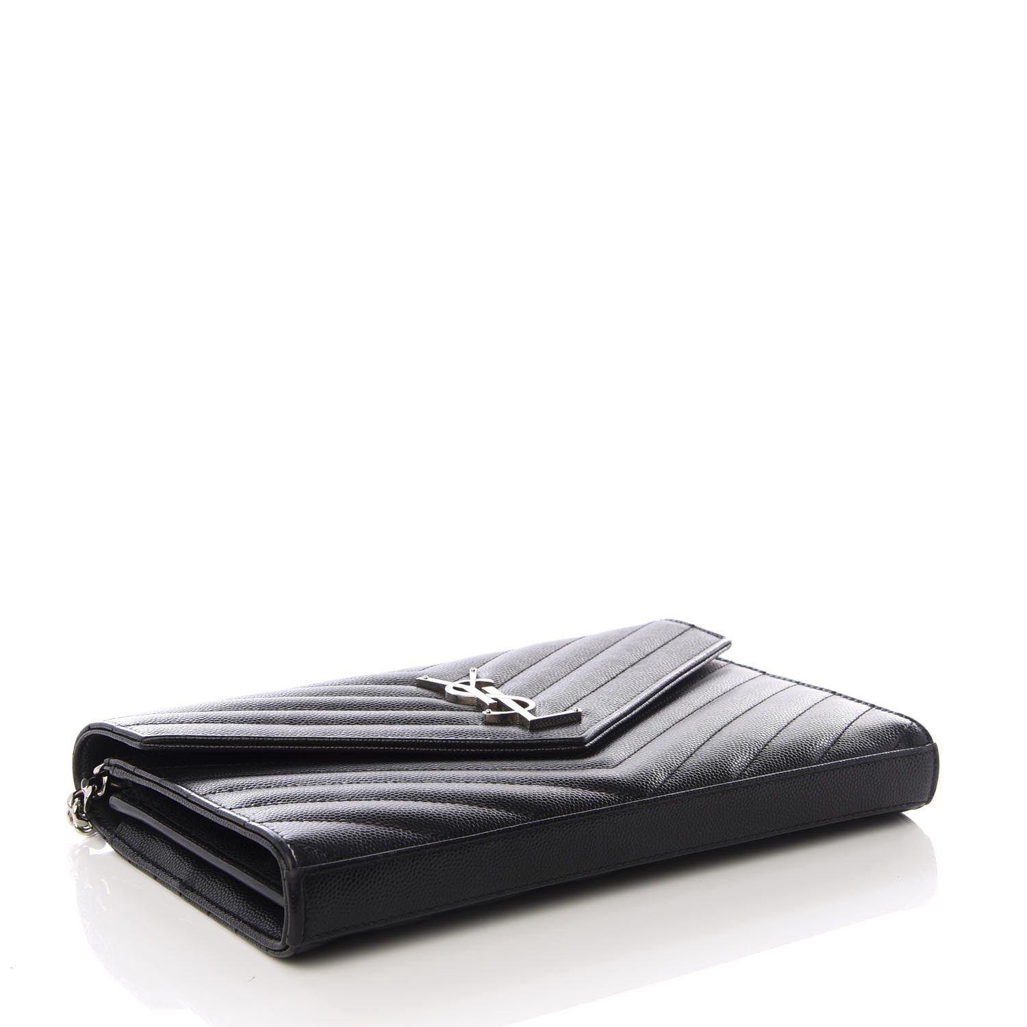 Saint Laurent Grain De Poudre Matelasse Chevron Monogram Chain Wallet Black 3 of 8