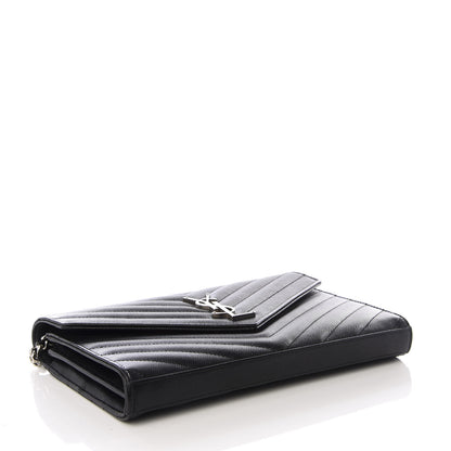 Saint Laurent Grain De Poudre Matelasse Chevron Monogram Chain Wallet Black 3 of 8