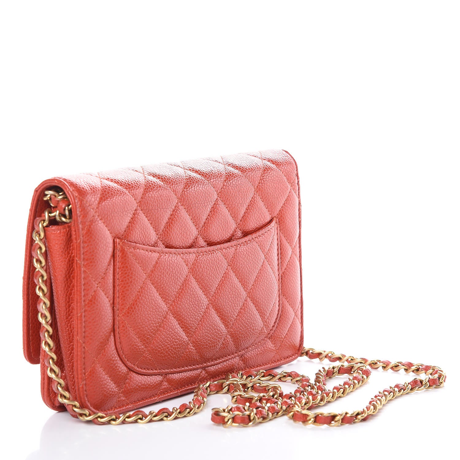 Chanel Pearly Caviar Quilted Wallet On Chain WOC Orange 3 of 13