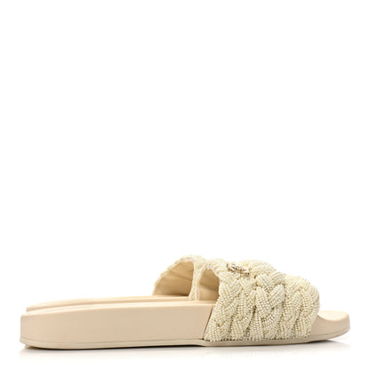 Chanel Lambskin Pearl Beaded Woven Slides 40 Beige 4 of 9