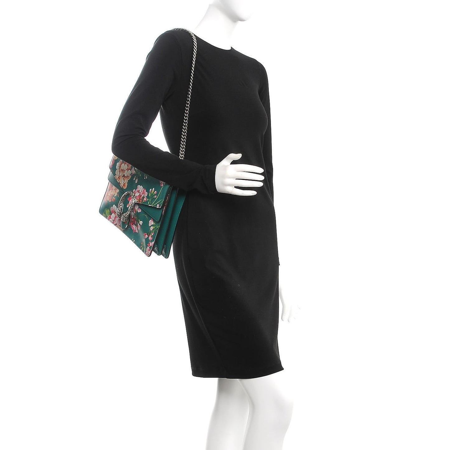 Calfskin Blooms Print Medium Dionysus Shoulder Bag Bright Emerald Multicolor