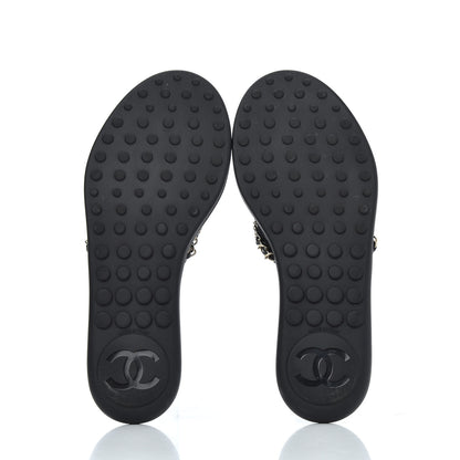 Chanel Lambskin CC Chain Thong Sandals 39 Black 5 of 14