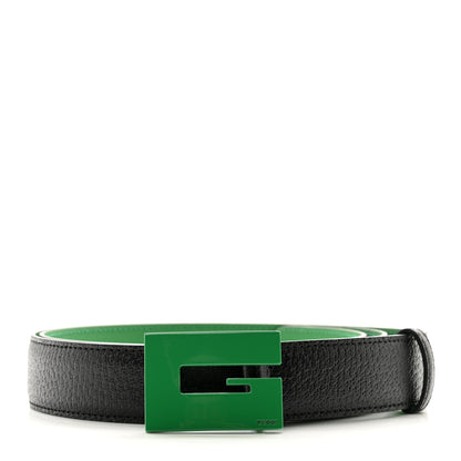 Gucci Textured Dollar Calfskin Square G 30mm Belt 105 42 Black Green 1 of 6