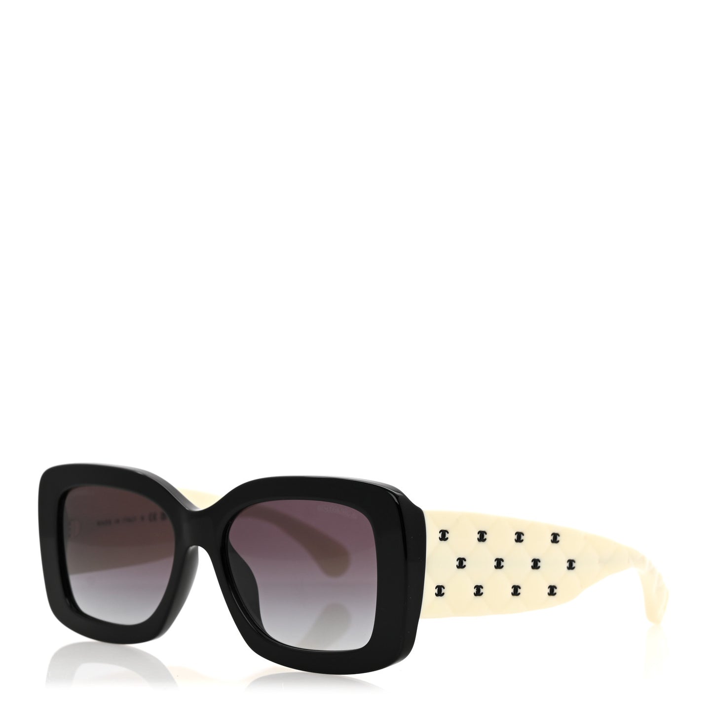 Acetate Quilted CC Rectangle Sunglasses 5483-A White Black