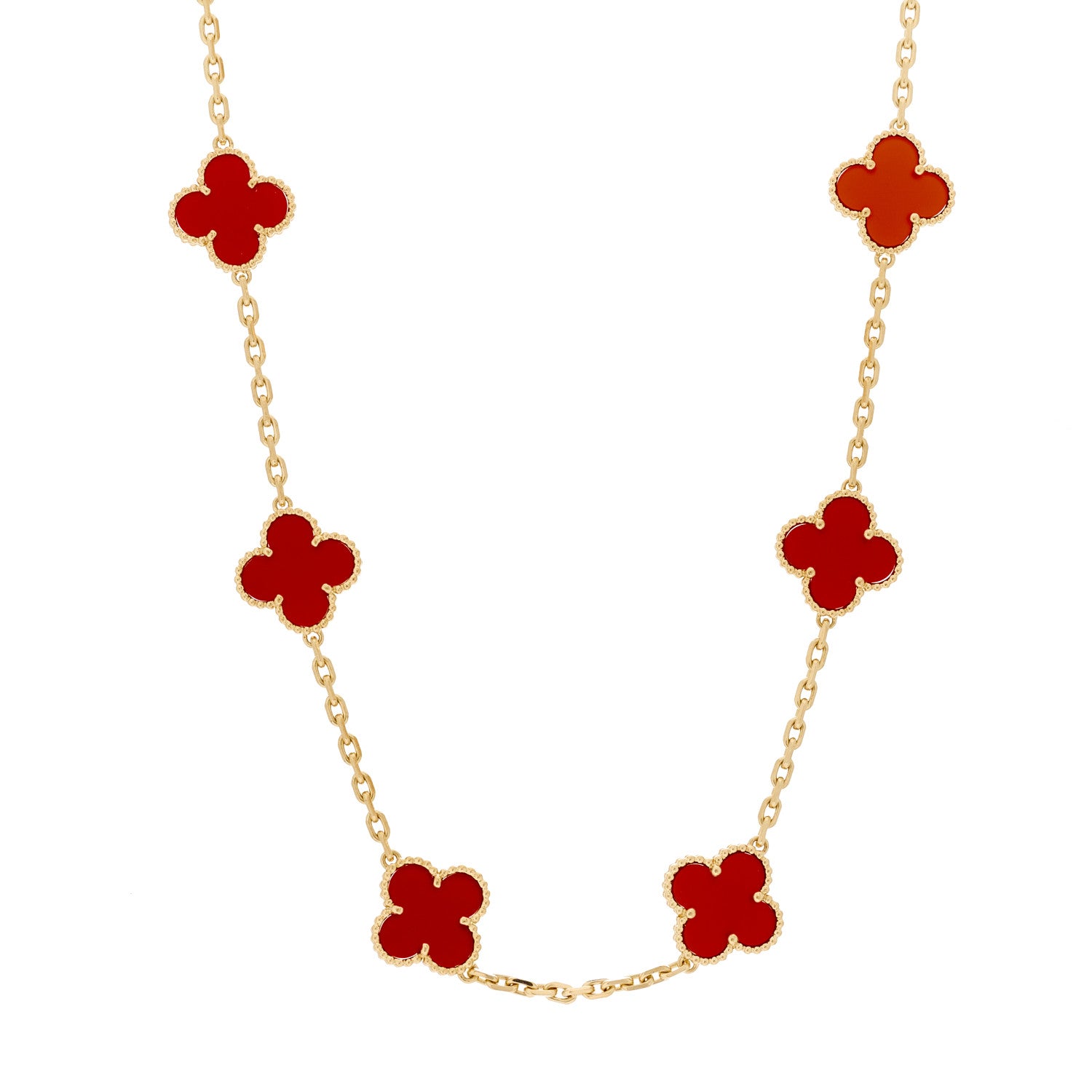 Van Cleef & Arpels 18K Yellow Gold Carnelian 10 Motifs Vintage Alhambra Necklace 1 of 6
