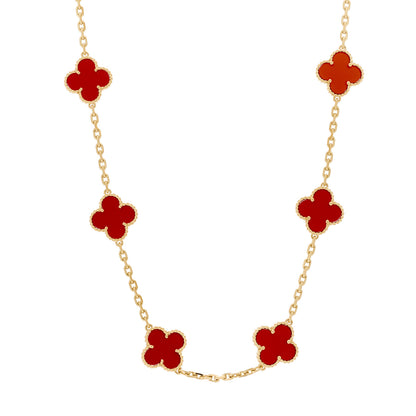 Van Cleef & Arpels 18K Yellow Gold Carnelian 10 Motifs Vintage Alhambra Necklace 1 of 6