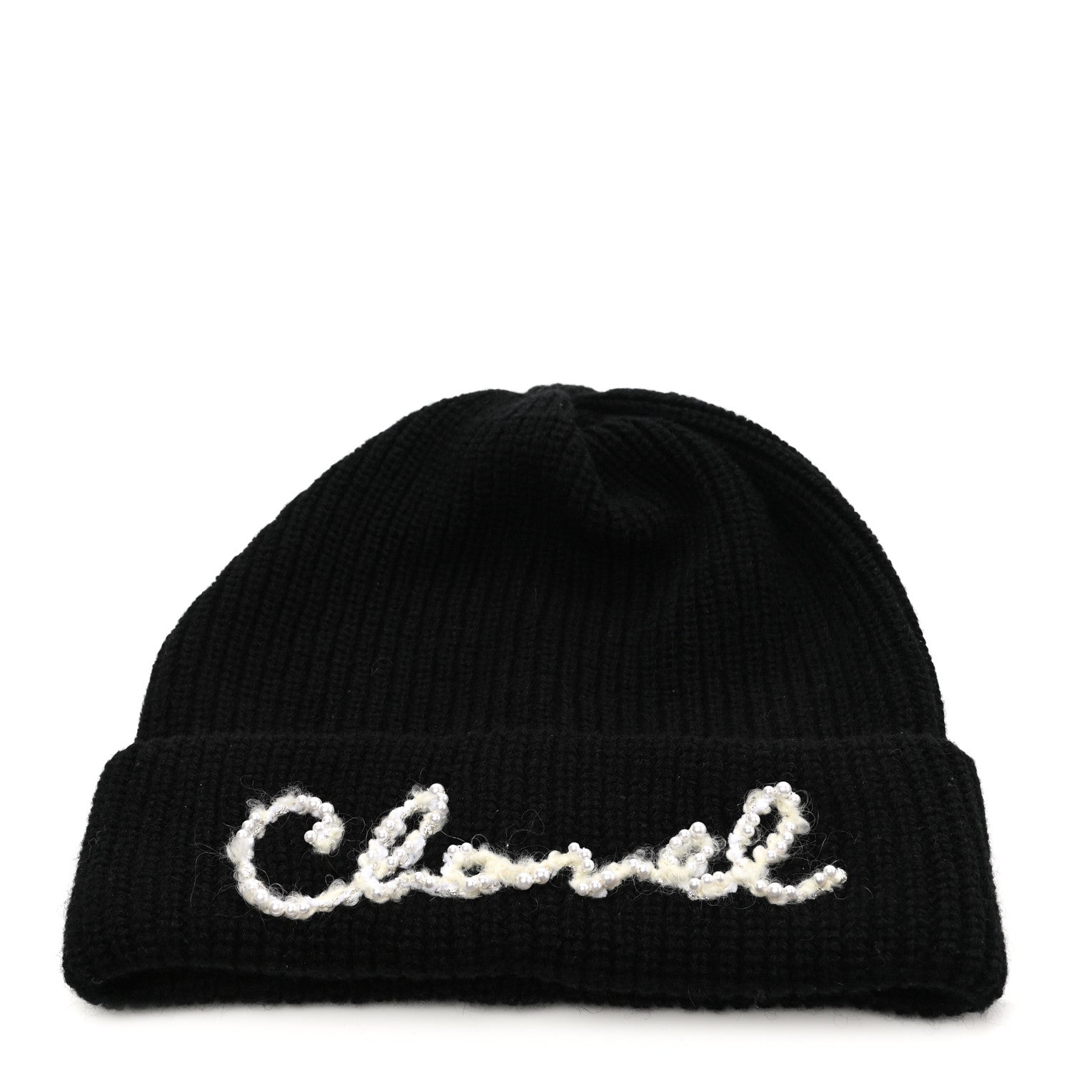 Chanel Cashmere Logo Beanie Hat Black White 1 of 4