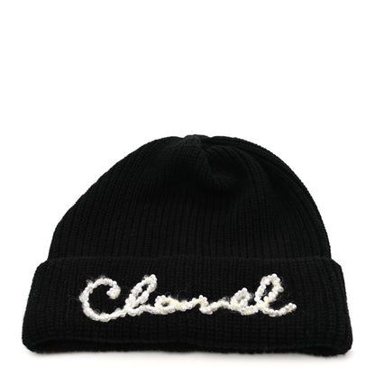 Chanel Cashmere Logo Beanie Hat Black White 1 of 4