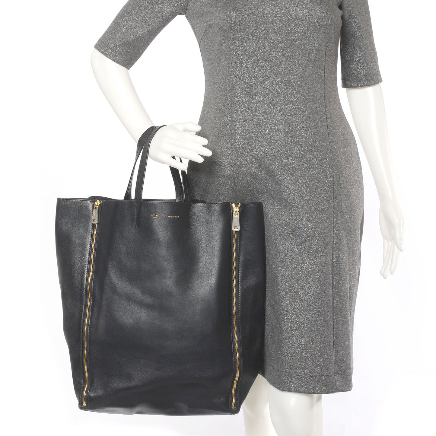 Lambskin Vertical Zip Gusset Cabas Black