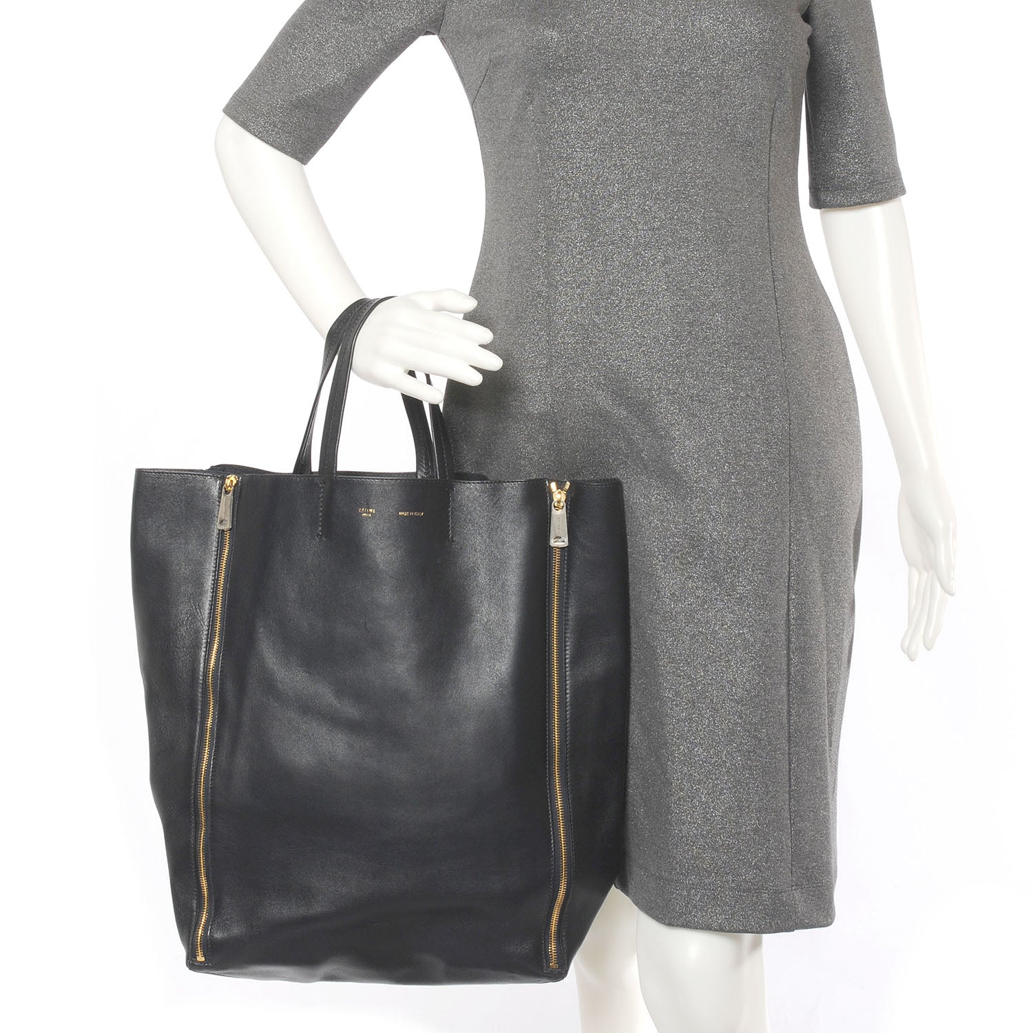 Celine Lambskin Vertical Zip Gusset Cabas Black 2 of 8