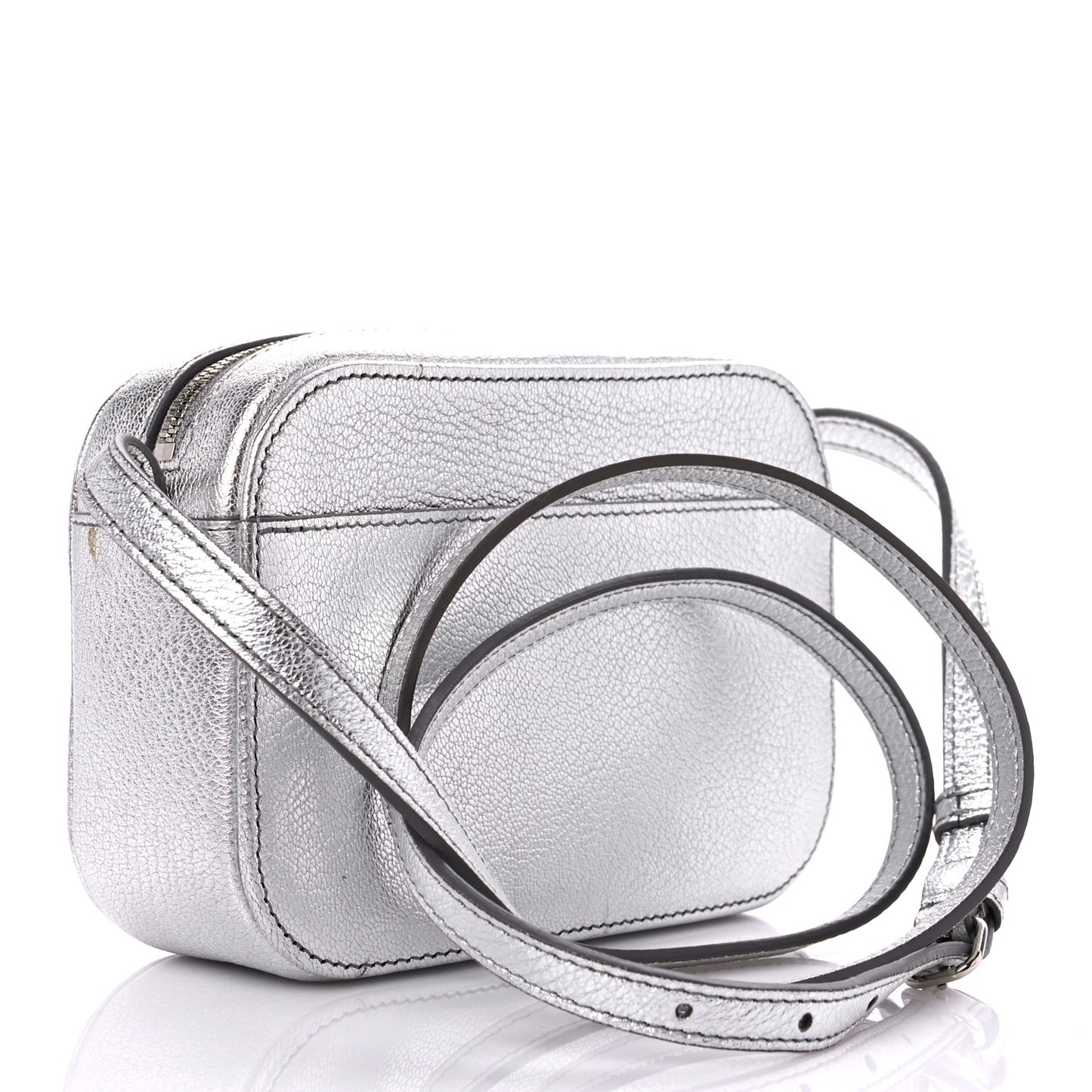 Metallic Goatskin Logo XS Everyday Camera Bag Argent Black