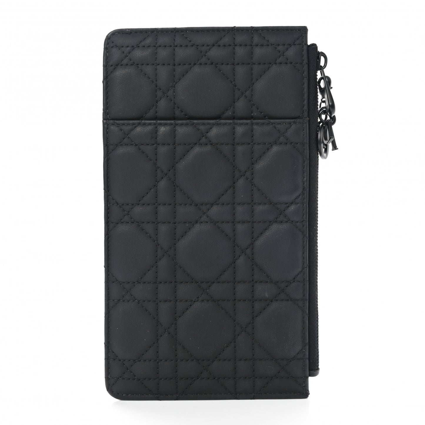 Ultra Matte Calfskin Cannage Large Lady Dior Zip Wallet Black