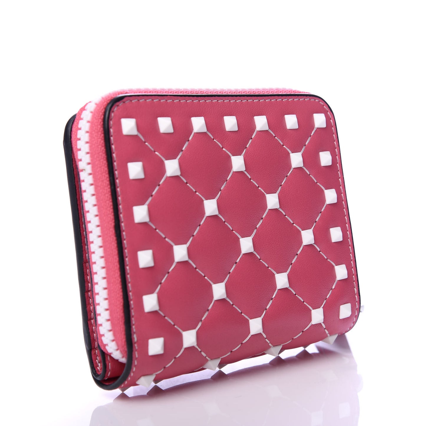 Lambskin Free Rockstud Spike Compact Zip Around Wallet Shadow Pink