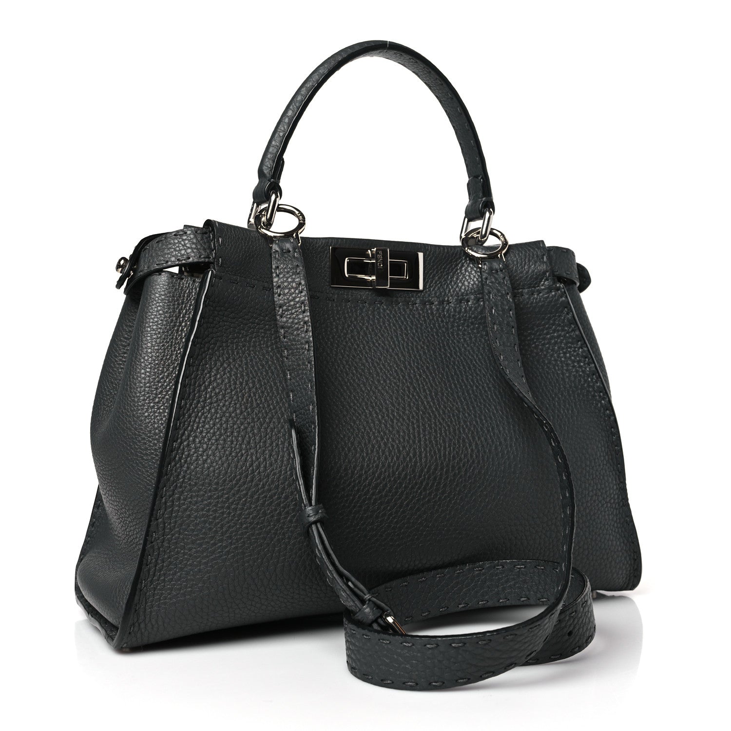 Fendi Cuoio Romano Selleria Bi-Color Medium Peekaboo Iconic Satchel Asfalto Latte 3 of 10