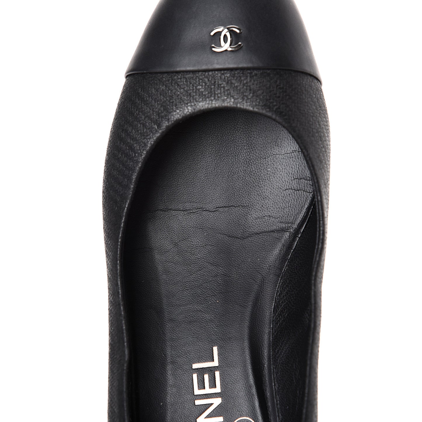 Embossed Lambskin CC Cap Toe Pump 36 Black