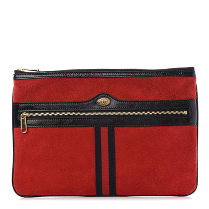 Gucci Suede Patent Web Large Ophidia Pouch Clutch Hibiscus Red Black 1 of 9