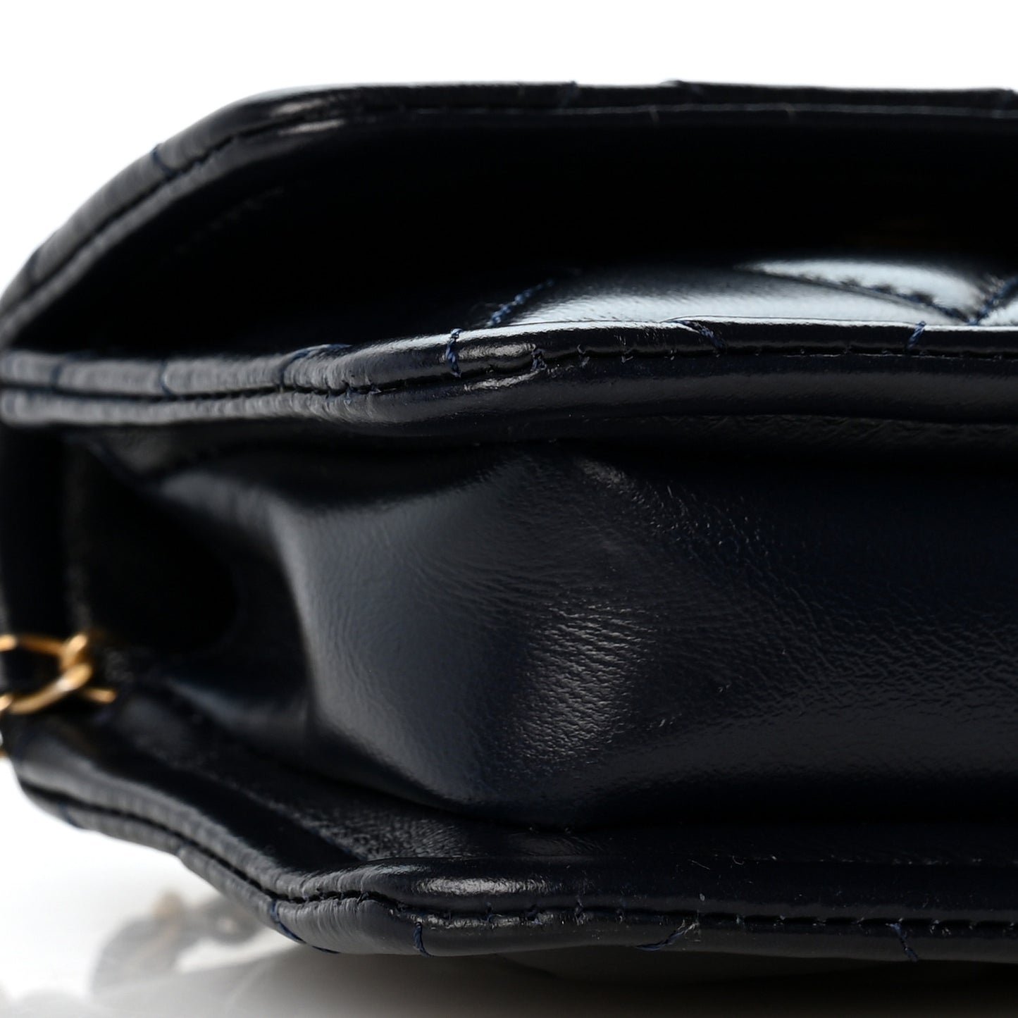 Shiny Lambskin Quilted Extra Mini Flap Navy Blue
