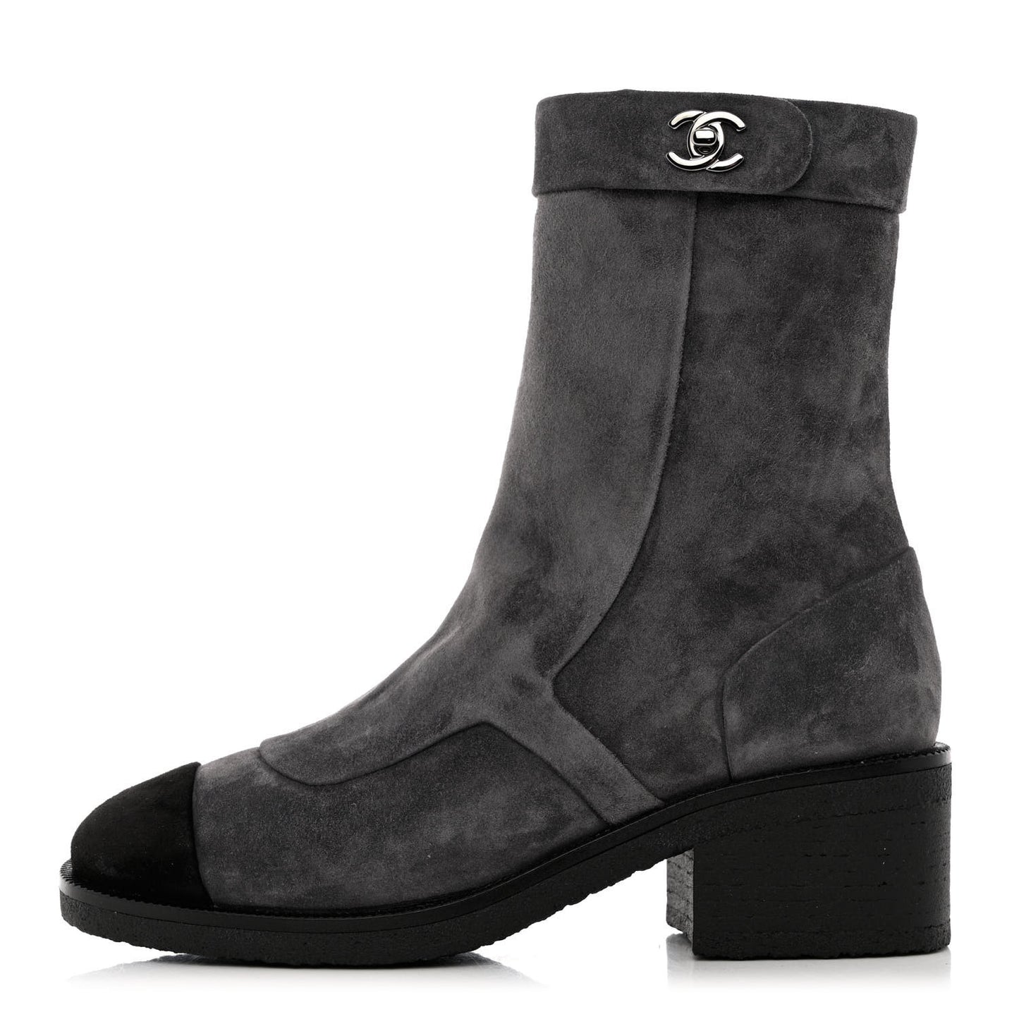 Suede Calfskin Cap Toe Short Boots 35 Dark Grey Black
