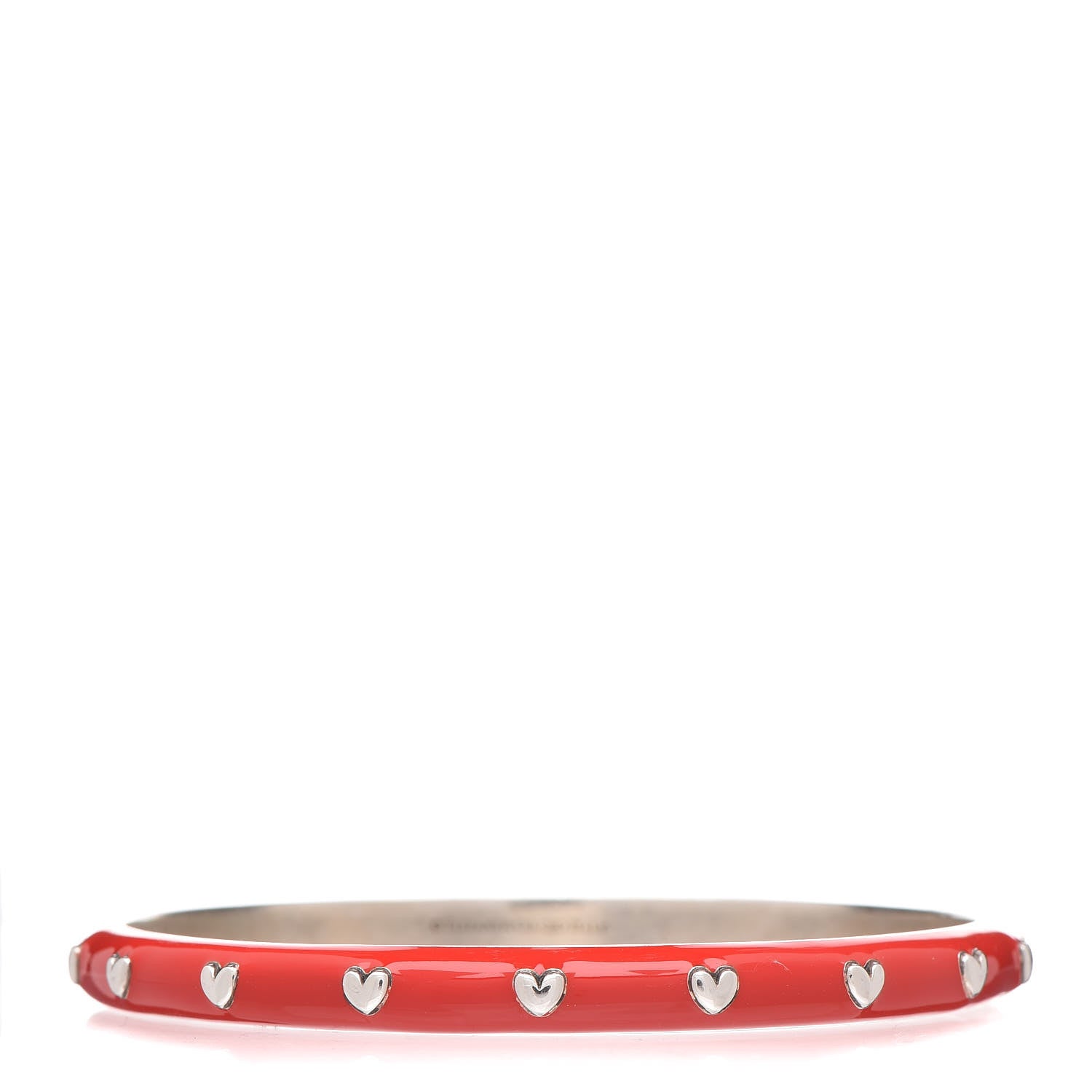 Tiffany Sterling Silver Enamel Heart Bangle Bracelet Red 1 of 4