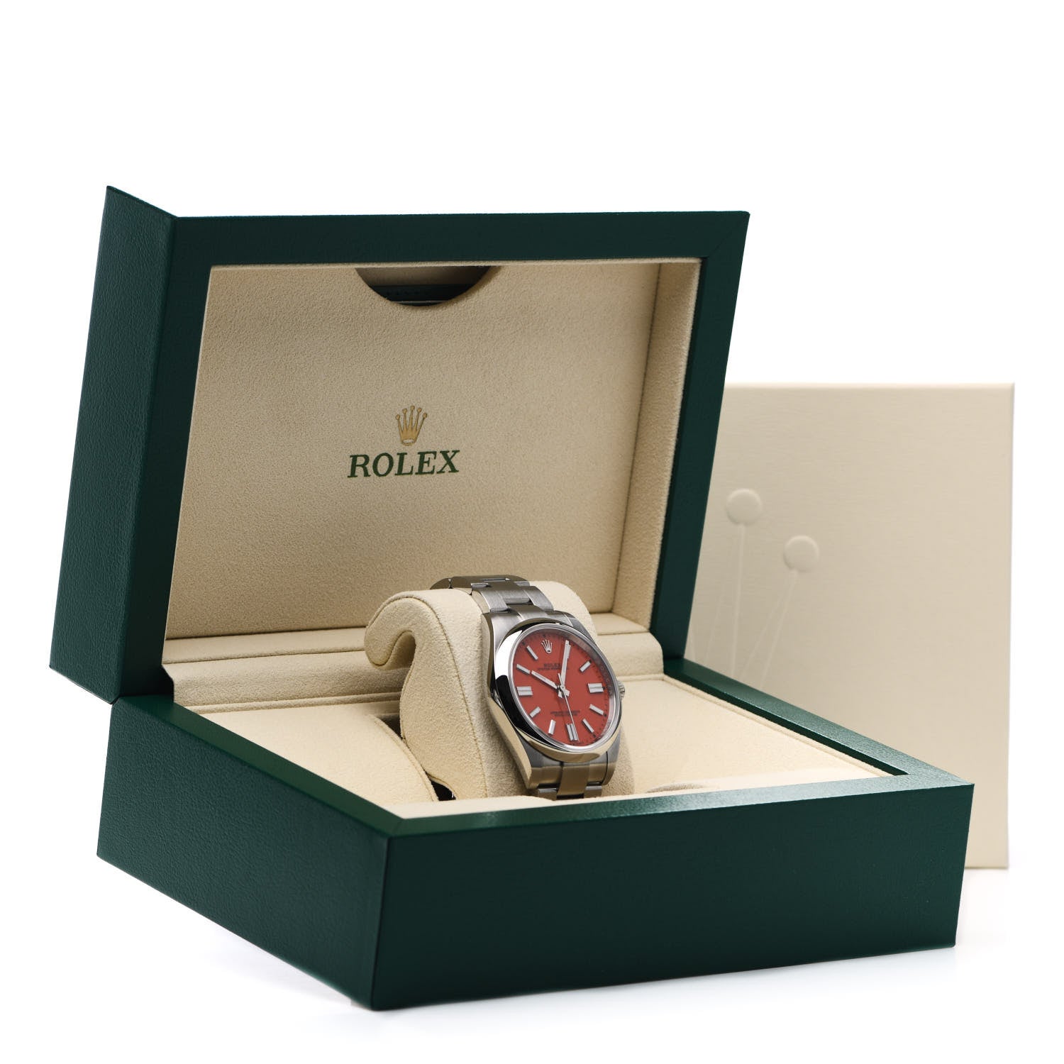 Rolex Stainless Steel 41mm Oyster Perpetual Watch Coral Red 124300 5 of 5