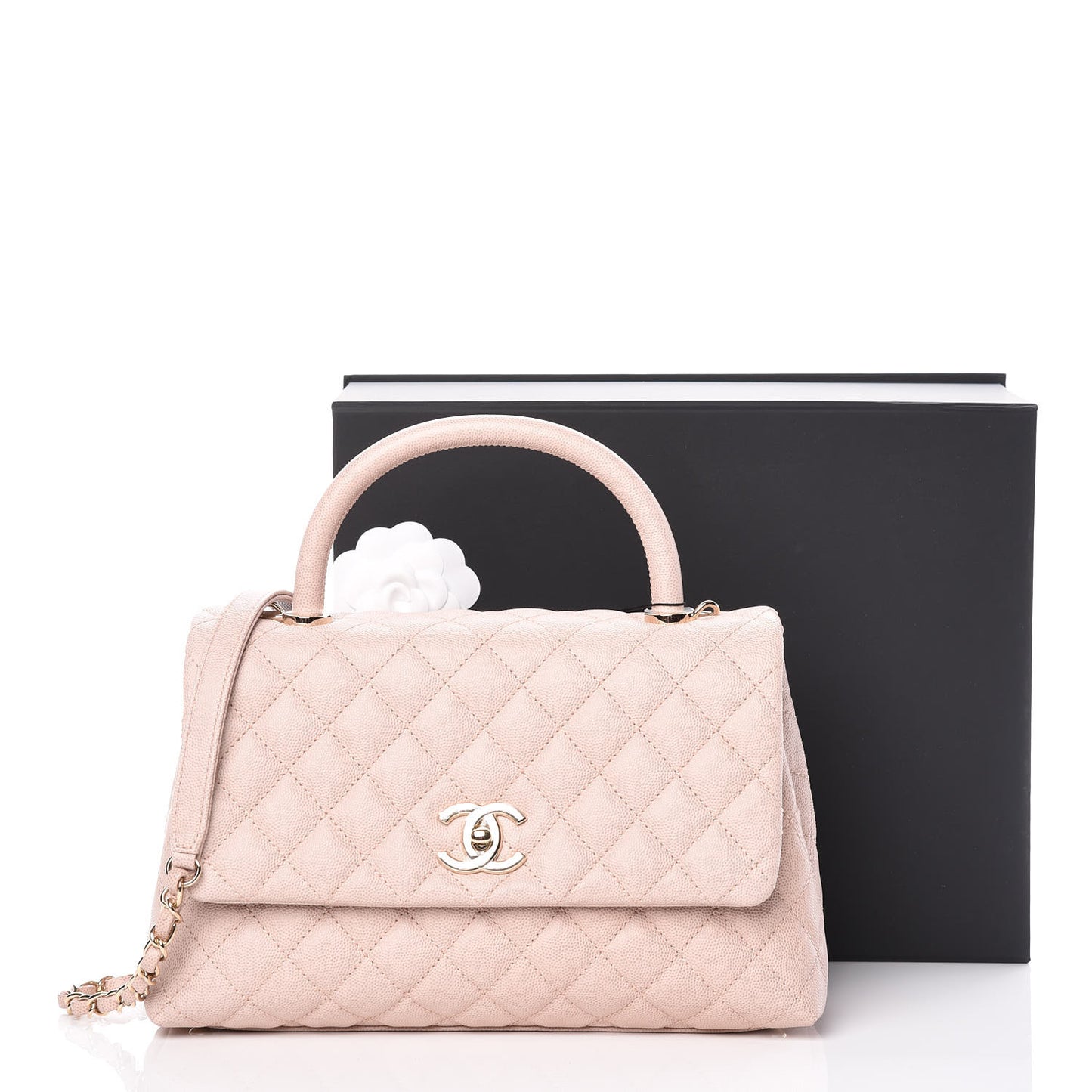 Caviar Quilted Small Coco Handle Flap Light Beige