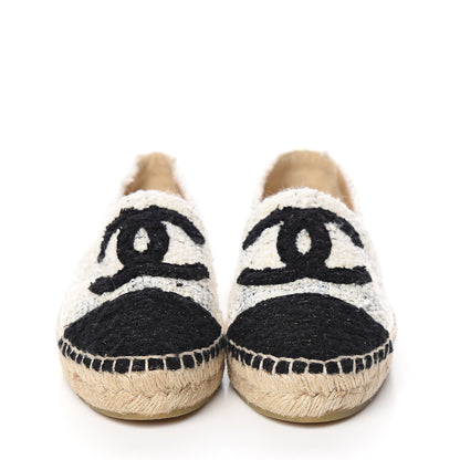 Chanel Tweed CC Espadrilles 38 Ecru White Blue Black 2 of 11