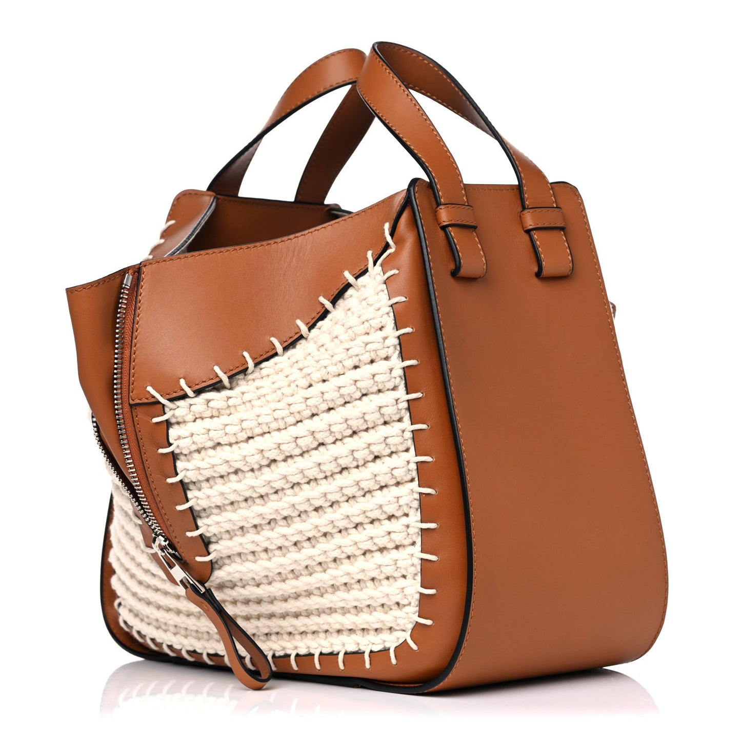 Calfskin Crochet Small Hammock Shoulder Bag Tan Natural